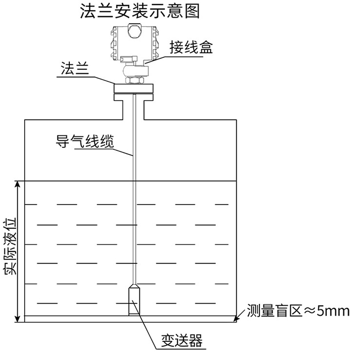 顯示型投入式液位計(jì)法蘭安裝示意圖