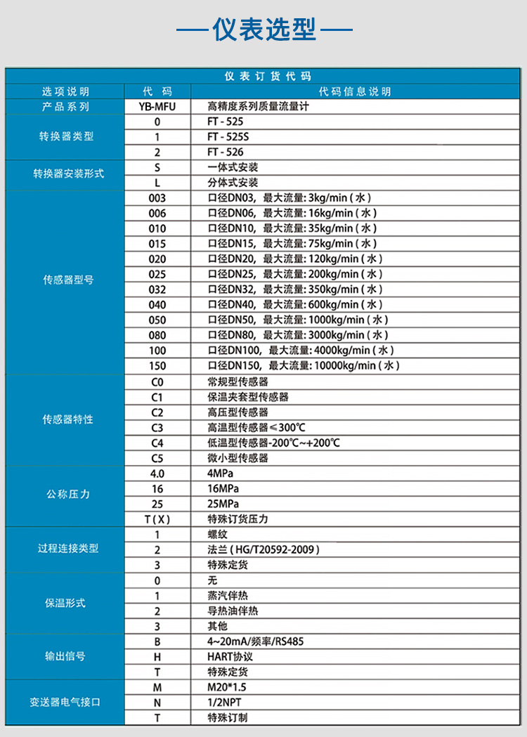 實驗室質(zhì)量流量計選項表