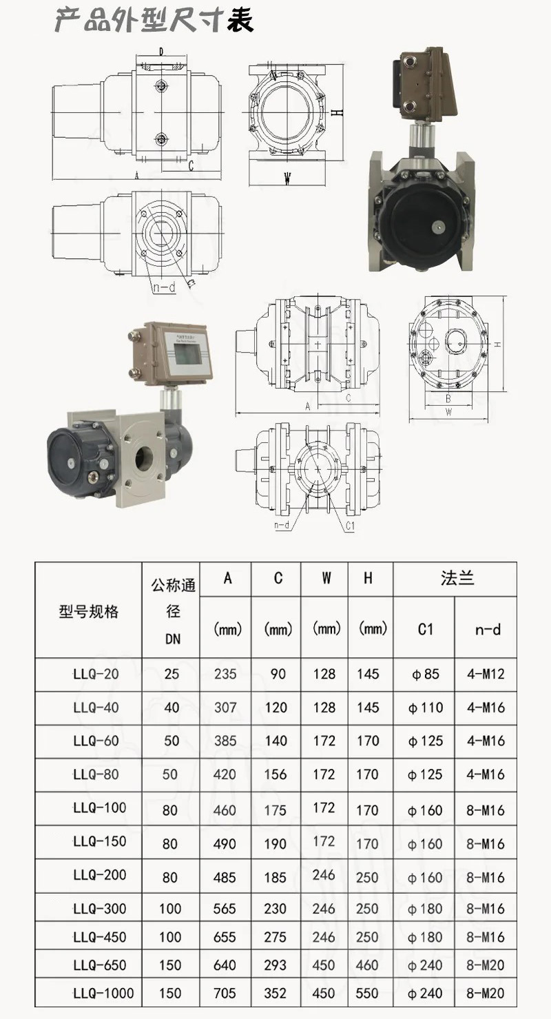 氣體羅茨流量計外形尺寸表